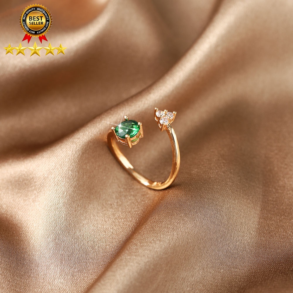 ♥✅COD✨Perhiasan Wanita Cincin Titanium Bisa Disesuaikan Mewah Permata Berlapis Emas Untuk Hadiah D668-2