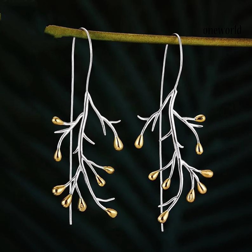 OW@ 1 Pair Ear Line Earrings Branches Shape Elegant Women All Match Long Drop Earrings for Dating