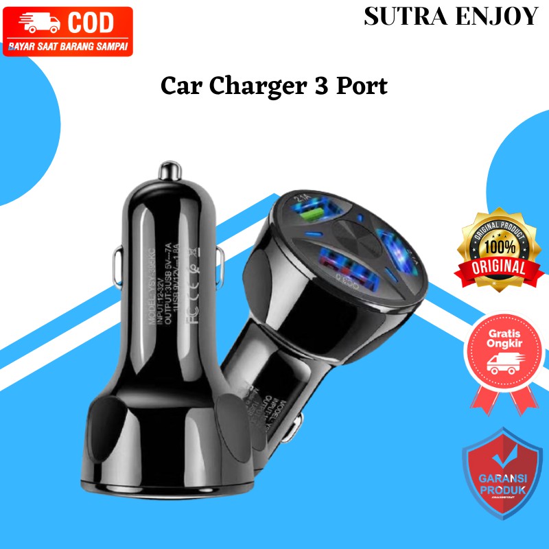Car Charger 3 Port Round Model WIth QC 3.0 Fast Car Charger 3 Port-sutraenjoy