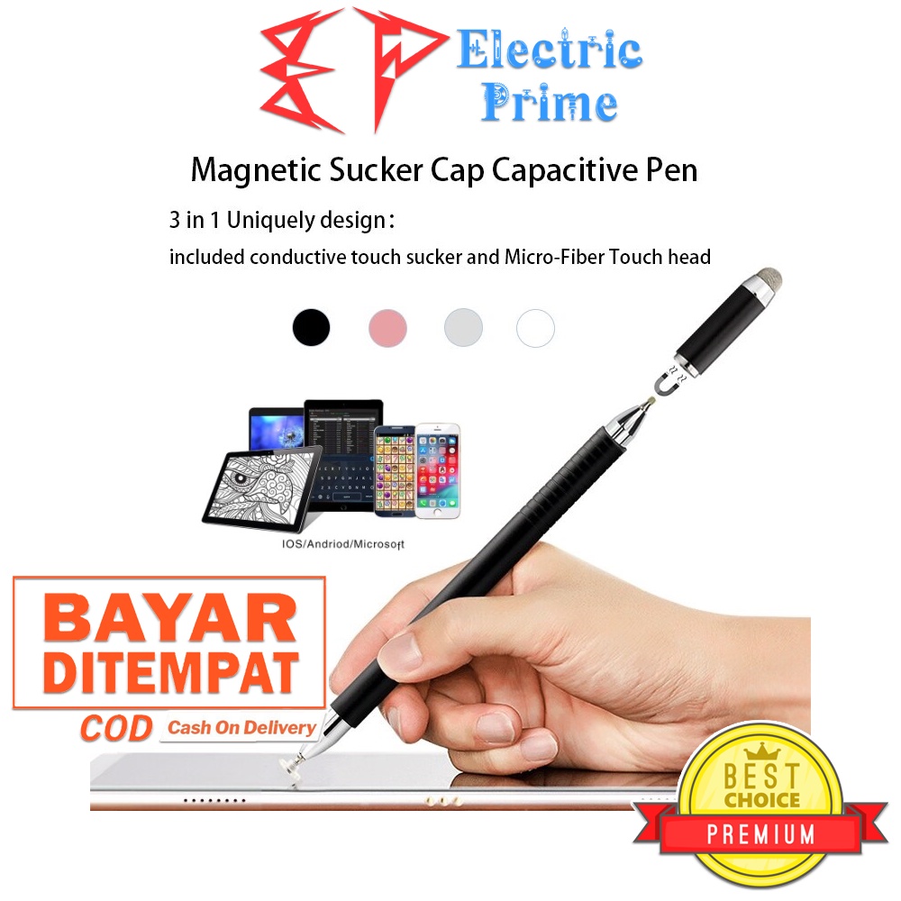 Stylus Pen 3 in 1 Magnetic Cap Metal TRIPLEDI Drawing Touchscreen Apple iPad Android Laptop Tablet