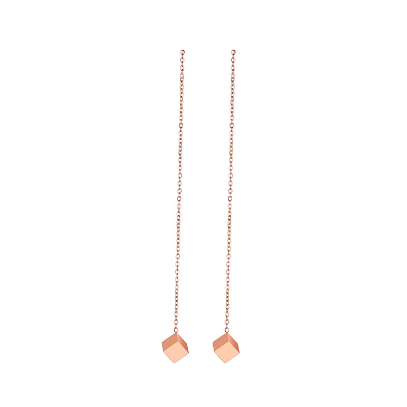 Sederhana baru square bentuk kubus baja titanium menggantung anting-anting wanita panjang fringe ant