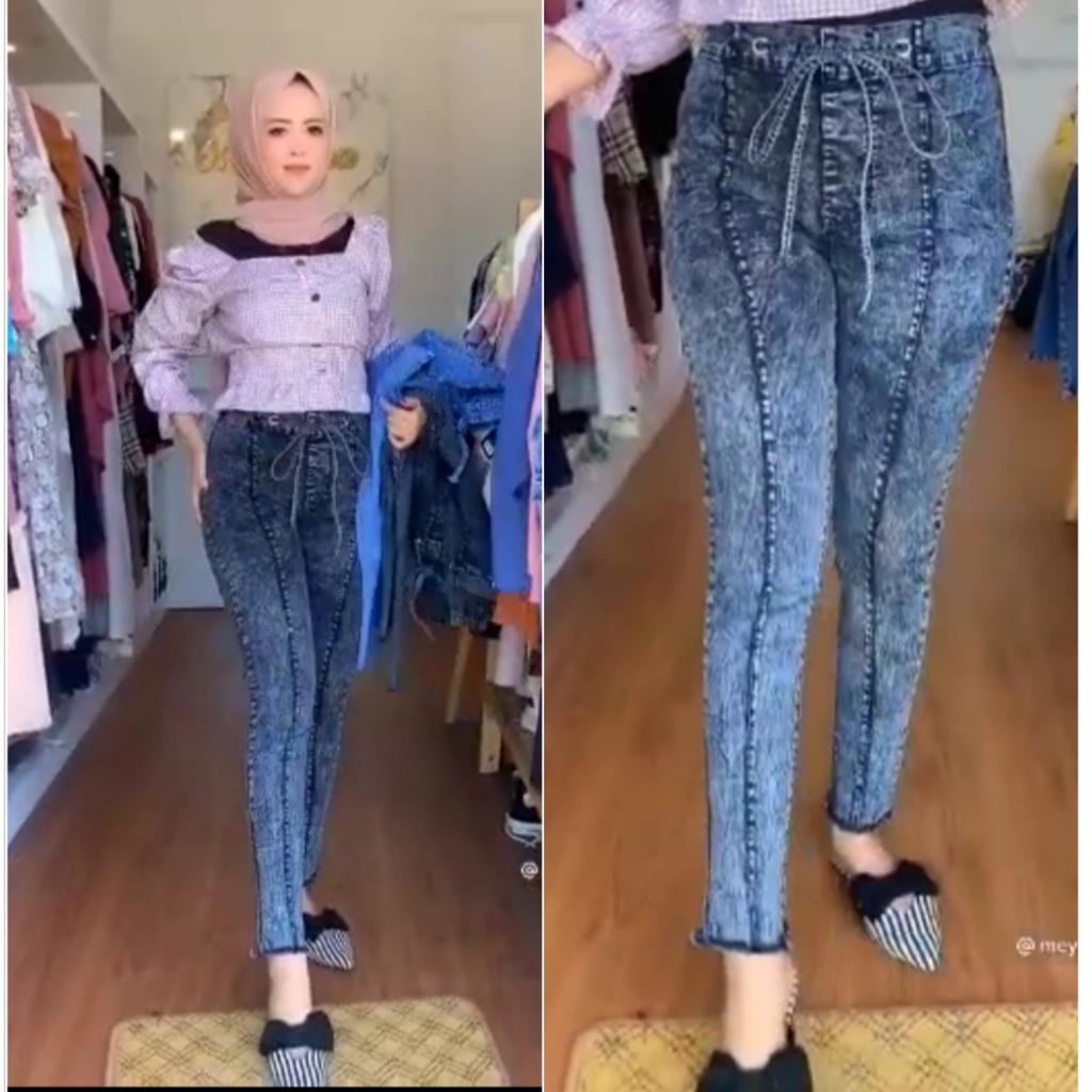 Celana Valeri High Waist Tali Snow Jeans Strech