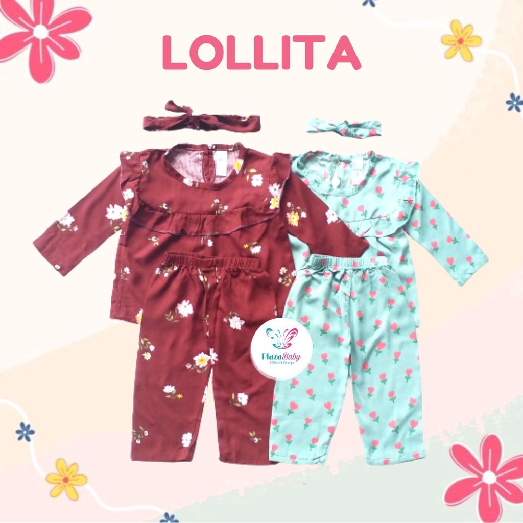 Plazababyku MX LOLLITA SETELAN BANDO setelan bayi motif bunga yang lucu free headband PART2