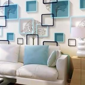 ♤ Wallpaper Dinding Kamar Tidur Ruang Tamu 3D POHON KOTAK BIRU Walpaper Stiker Dekorasi Rumah Murah ♧
