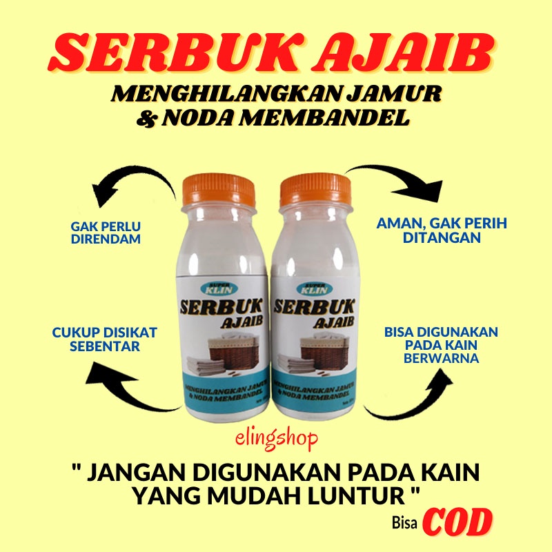 SERBUK AJAIB PEMBERSIH PENGHILANG SERBAGUNA NODA JAMUR PEMUTIH KAIN BAJU PAKAIAN STROLLER MEMBANDEL AMPUH 100 ml