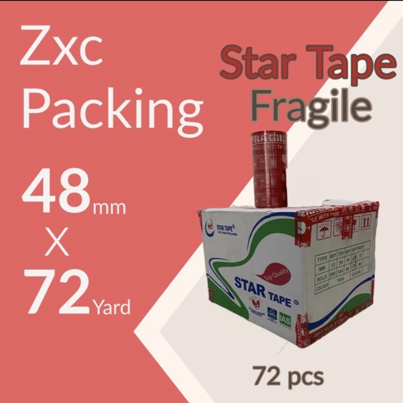 

STAR TAPE Lakban FRAGILE 48MM x 72 Yard / 65 Meter MERAH 2 INCH 1 Dus 72 Pcs