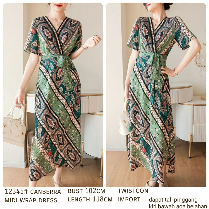 MDLV ~ 12345# Canberra Midi Wrap Dress Batik Premium Fashion Import