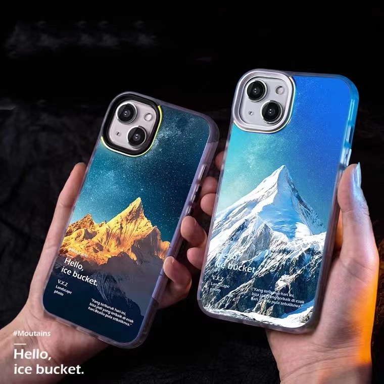 LASER FROSTED PHONE CASE FOR IPHONE 13 12 11 PRO MAX XR X XS MAX 14 PRO MAX 14 MAX MOUNTAIN SNOW MOUNTAIN LANDSCAPE ILLUSTRATION ACRYLIC SHOCKPROOF PERIPHERALS