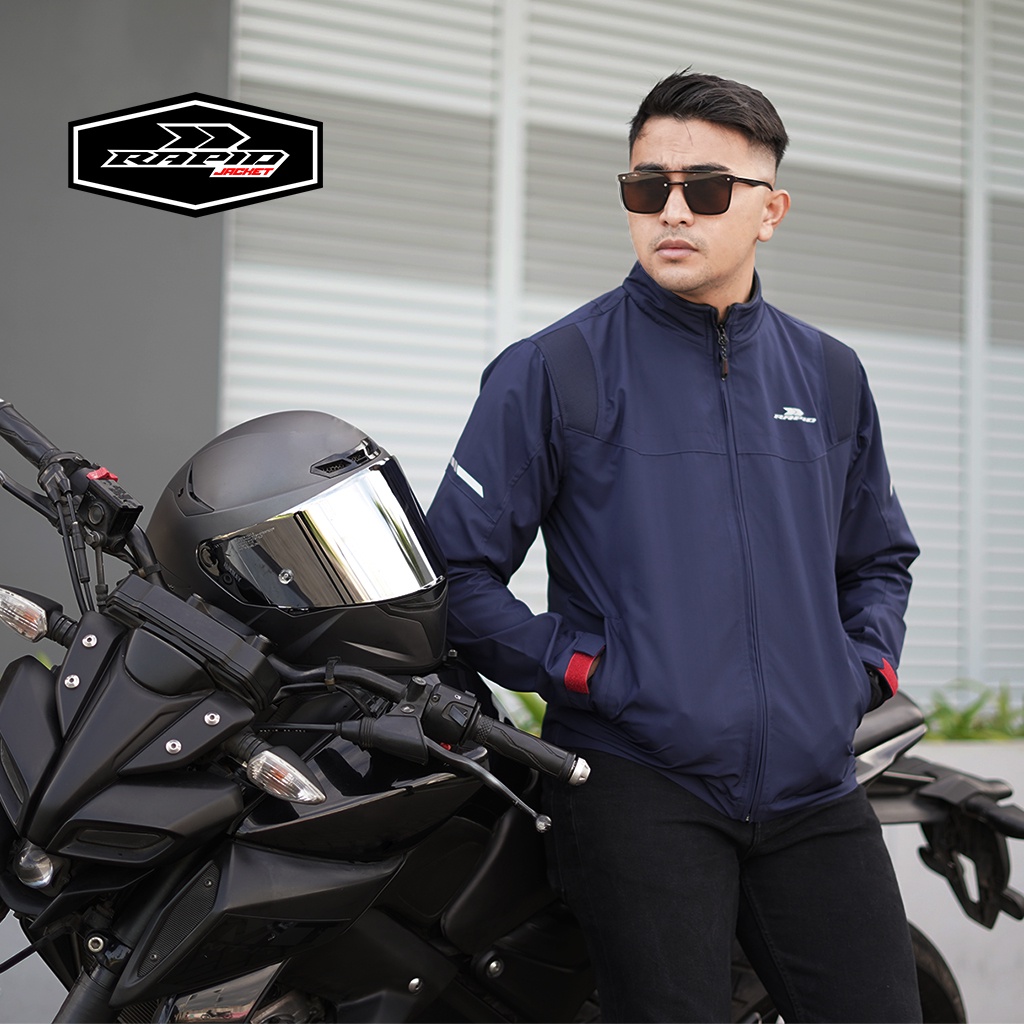 Jaket motor riding RAPID SKYLINE pria parasit premium jacket reflektif