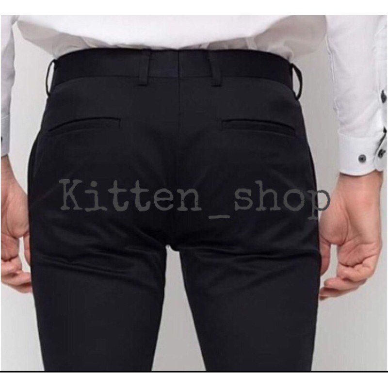 Celana panjang pria kerja bahan dasar kain wol model slimfit