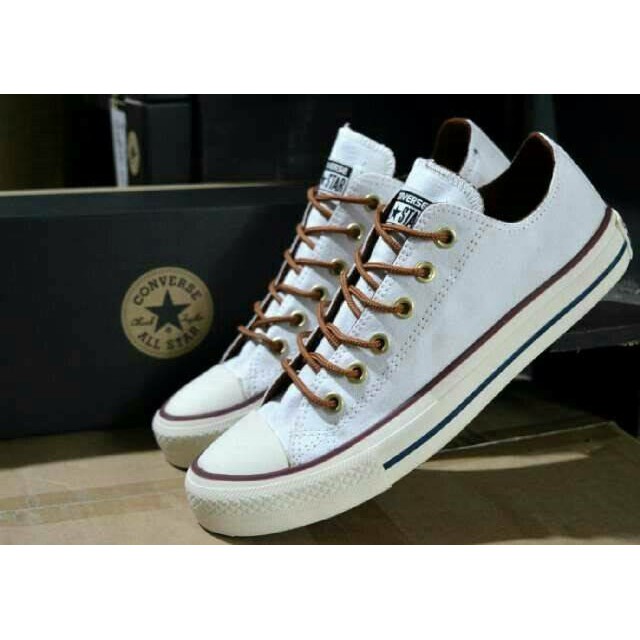 Sepatu Sneakers Casual All Star Converse Tali Premium PriaWanita + Dus - Premium Pendek Putih