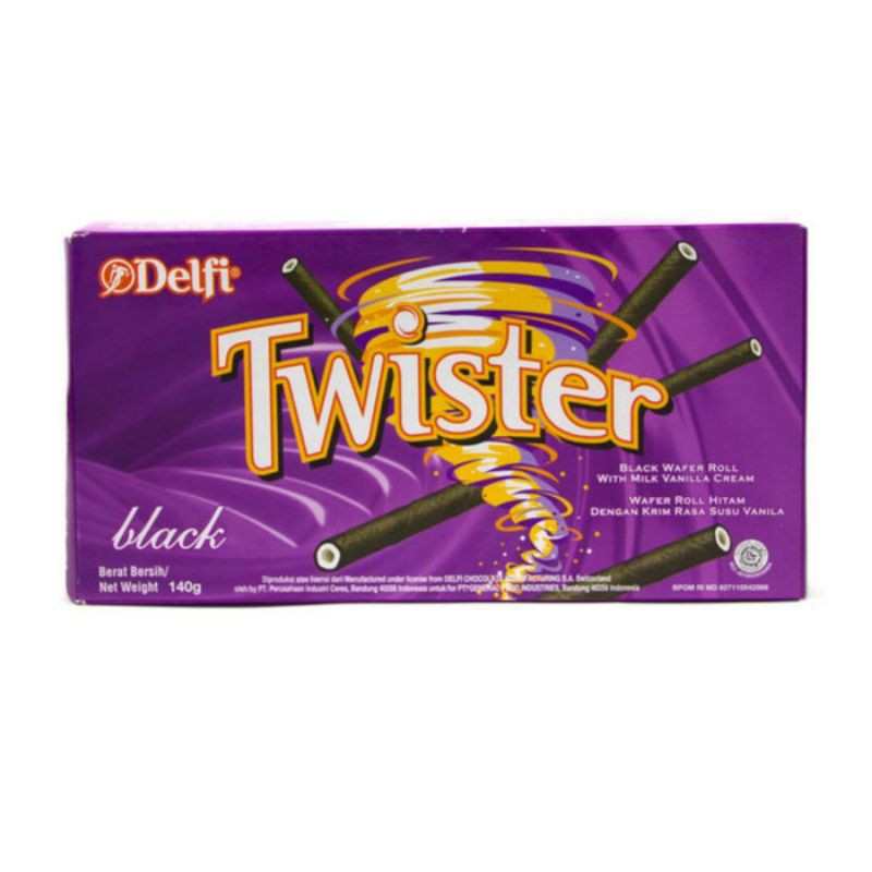 

TWISTER BLACK CHOCO 140 GR / WAFER ROLL / DELFI TWISTER BLACK 140 GR