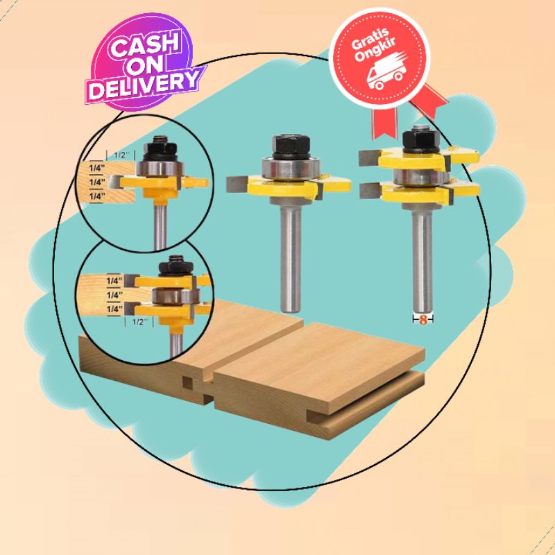 set mata bor router profil sambung serut kayu 6.35mm 2PCS C348