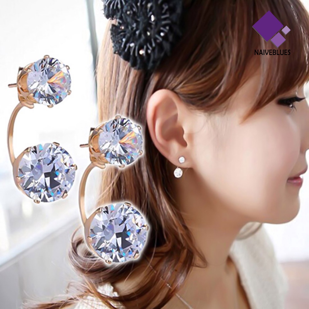 Anting Stud Berlian Imitasi Ganda Bahan Alloy Untuk Wanita