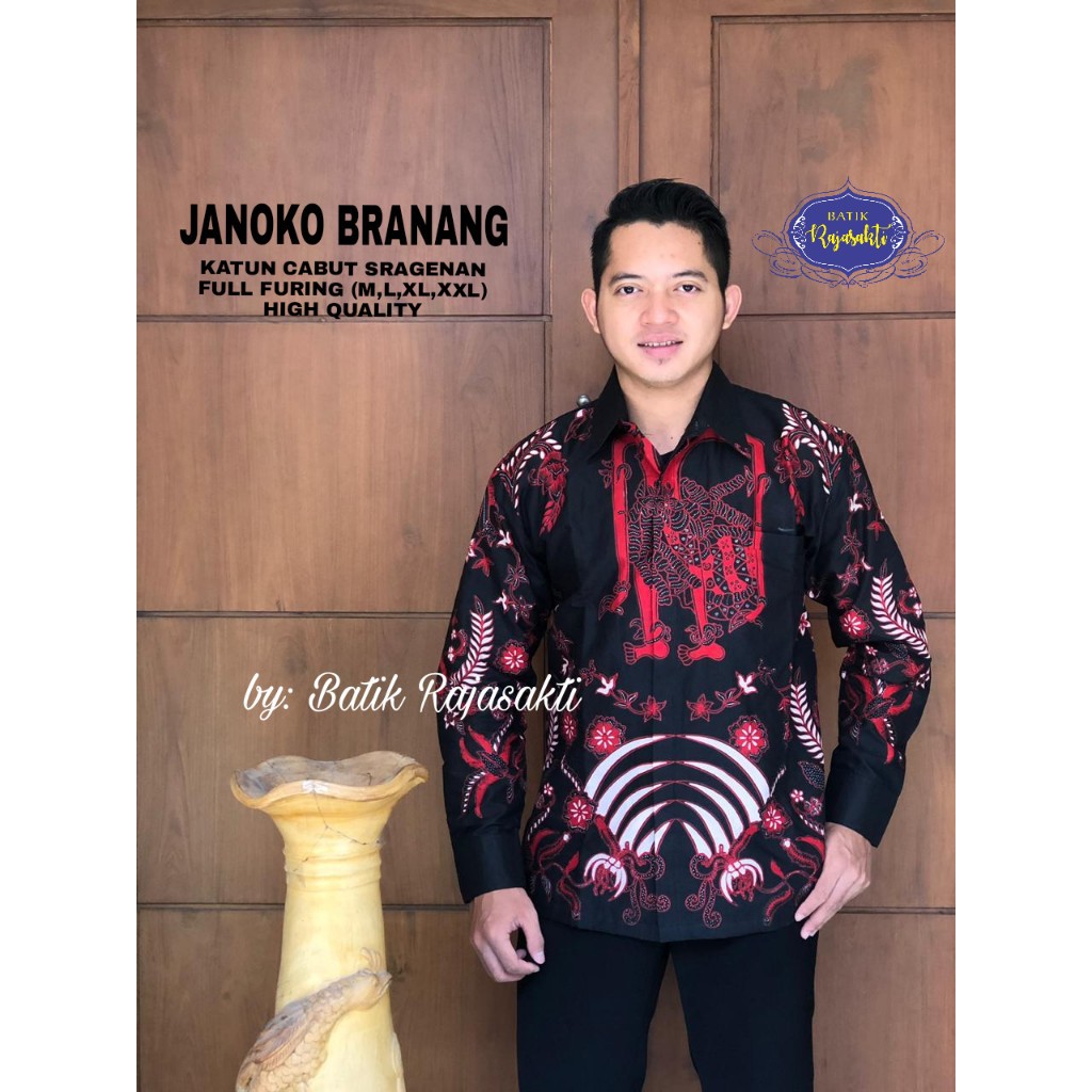 JANOKO BRANANG Atasan Baju Kemeja Batik Pria Lengan Panjang PREMIUM LAPIS FURING Katun RAJASAKTI