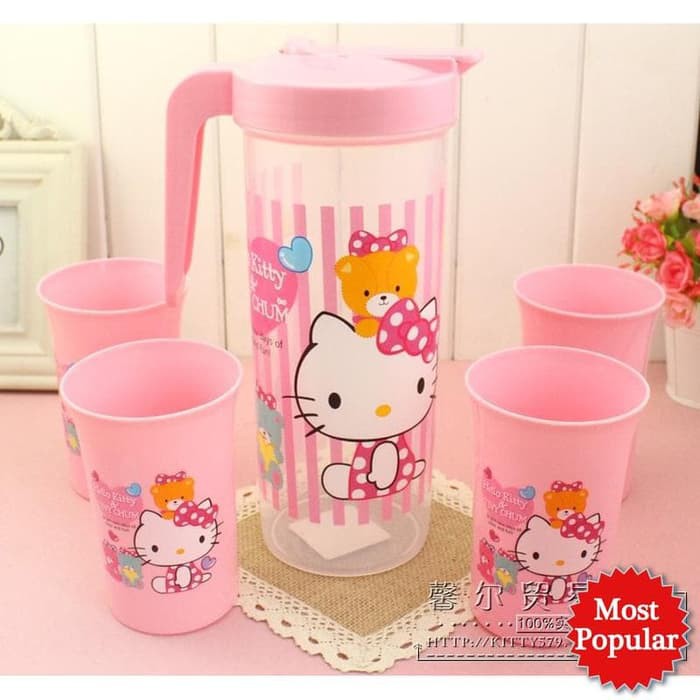 TERLARIS / Ceret / Jug / Teko set Plastik XYS003 - Hello Kitty Pink