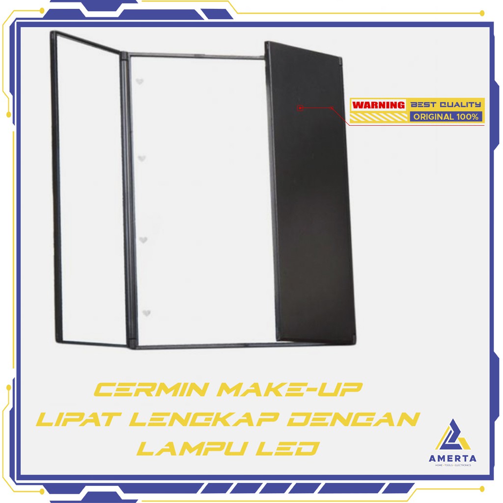 Cermin Makeup Portable Foldable Mirror + LED Light