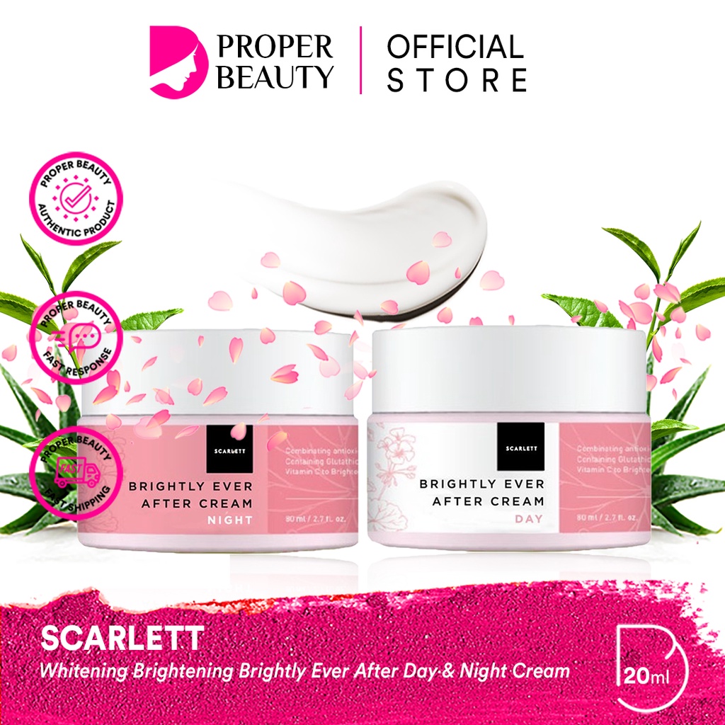 SCARLETT Whitening Brightly Ever After Day & Night Cream Indonesia / Facial Wash Essence Toner Serum