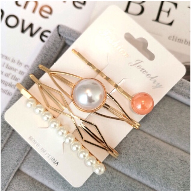 READY INDONESIA 4pcs Set Pearl Hair clip hairpin jepit rambut import korea hair pin mutiara