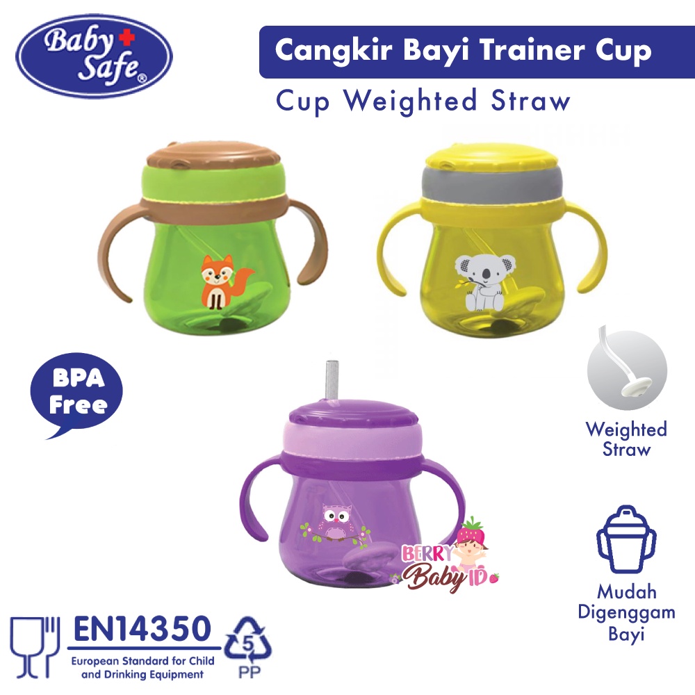 Baby Safe Trainer Cup Weighted Straw - Tempat Minum Bayi Sedotan Dengan Pemberat 6m+ BBS012 Berry Mart