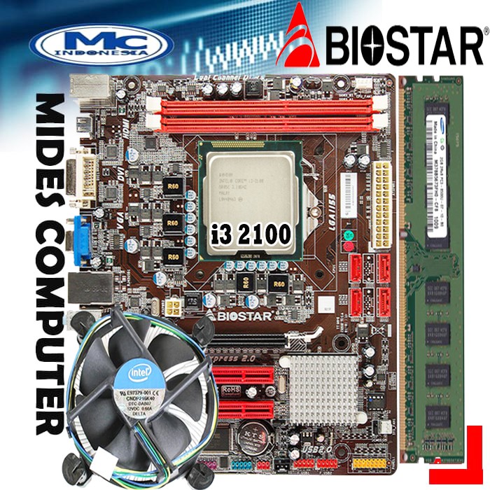 Motherboard 1155 H61 Biostar + RAM 2GB + Processor i3 2100 + FAN