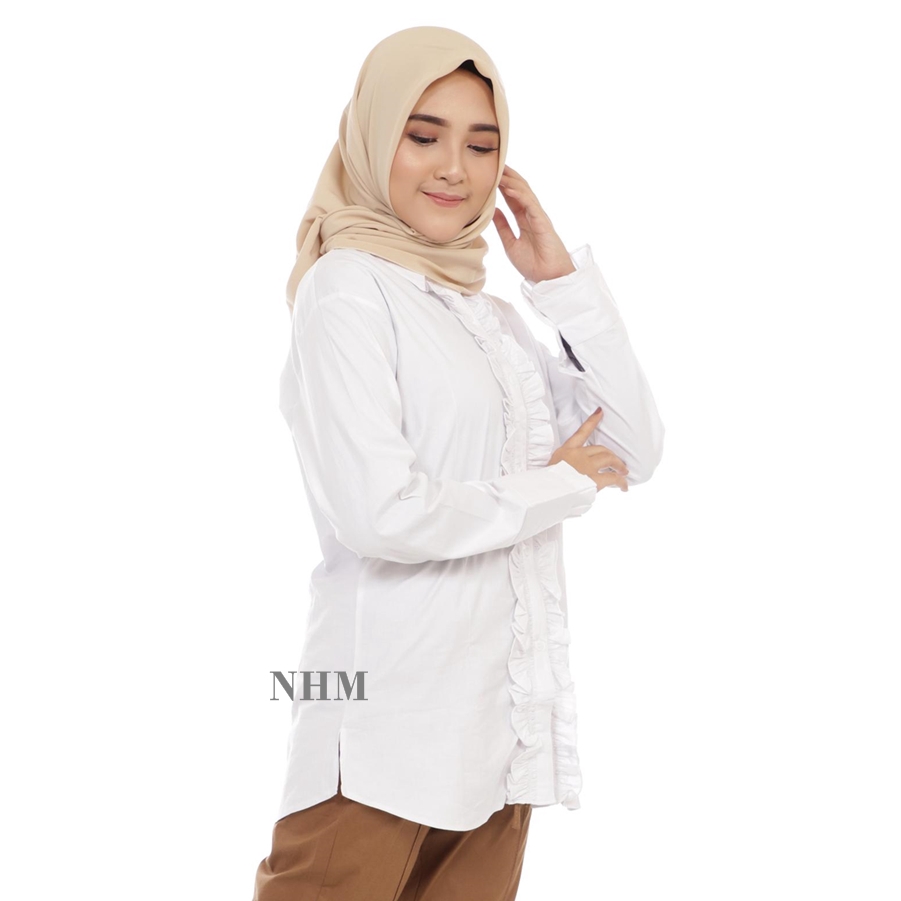 NHM Kemeja Putih Polos JUMBO Rempel FULL , Kemeja Wanita Baju Kantor Formal Kerja Cewek