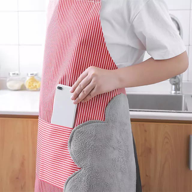 APRON DAPUR / CELEMEK MASAK ANTI MINYAK ANTI AIR WATERPROOF DENGAN LAP TANGAN