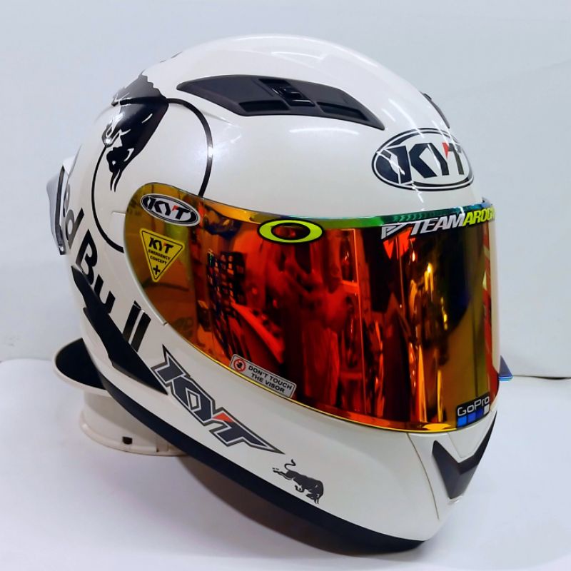 Helm Kyt FALCON FR Solid white Paket Ganteng Redbull Free Kaca original-4