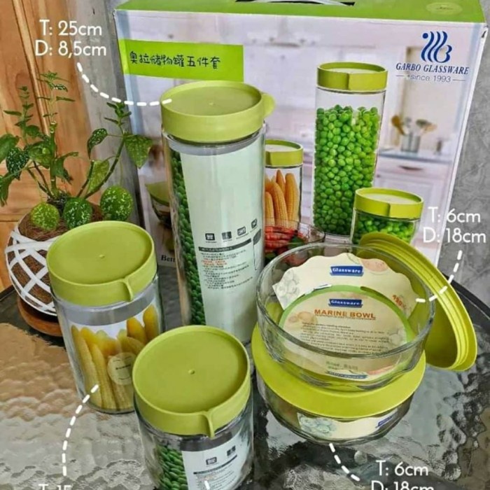 Mangkok Kaca - Toples Marine Bowl Set Toples Kaca Isi 5