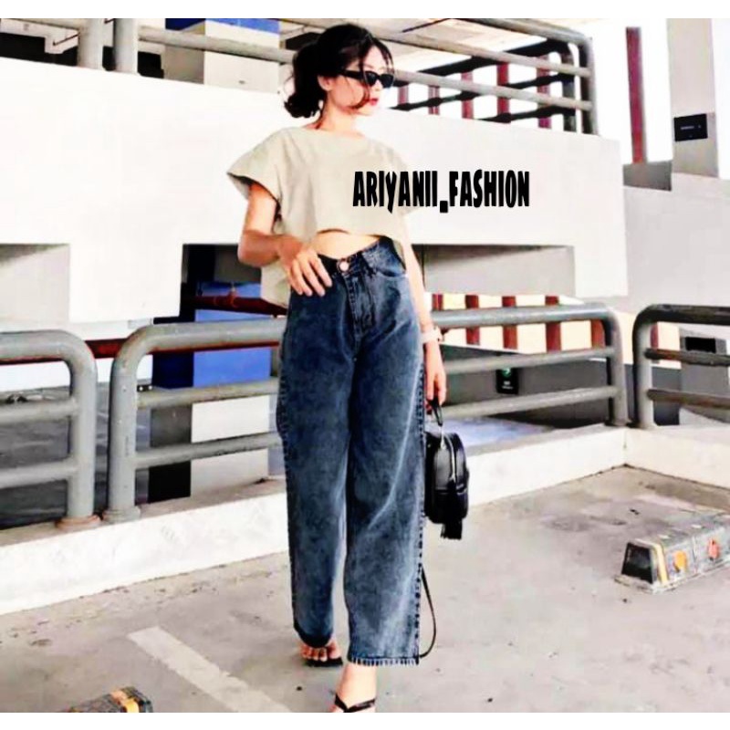 ARN - CELANA KULOT JEANS RAWIS WANITA ORIGINAL SNOWBLACK WASHED HIGHWAIST DENIM MURAH KEKINIAN CUTBRAY Korean Style