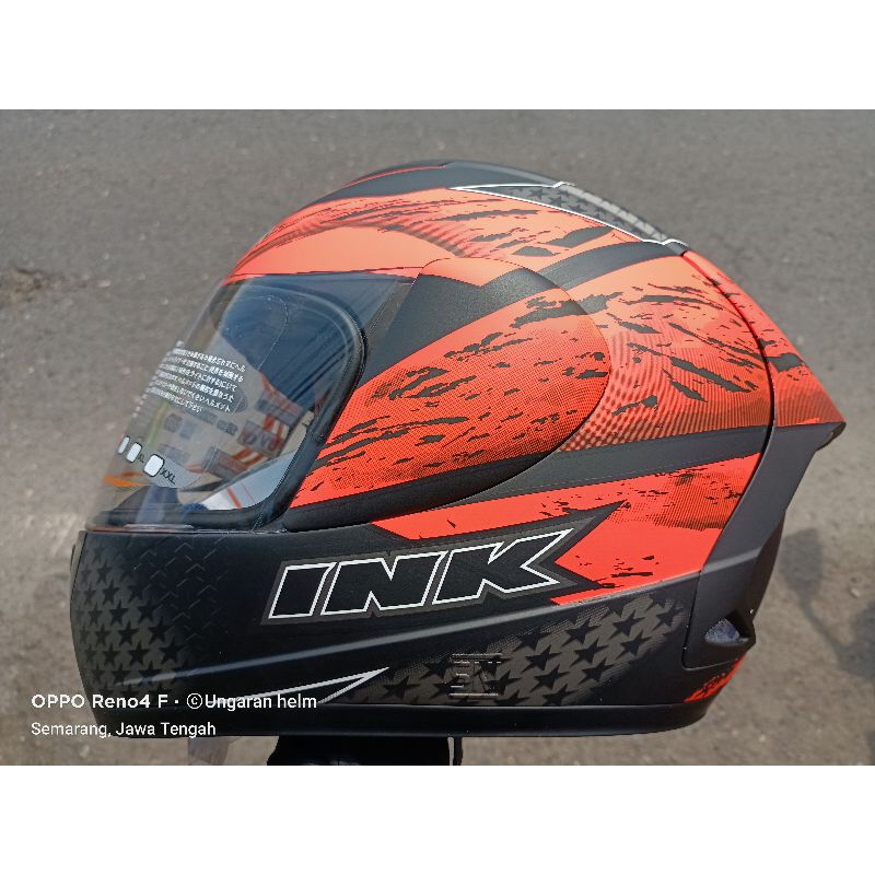 Helm INK CL Max Motif Seri 7 Black Matt Red Fluo Full Face Merah Hitam Doff Murah Ori