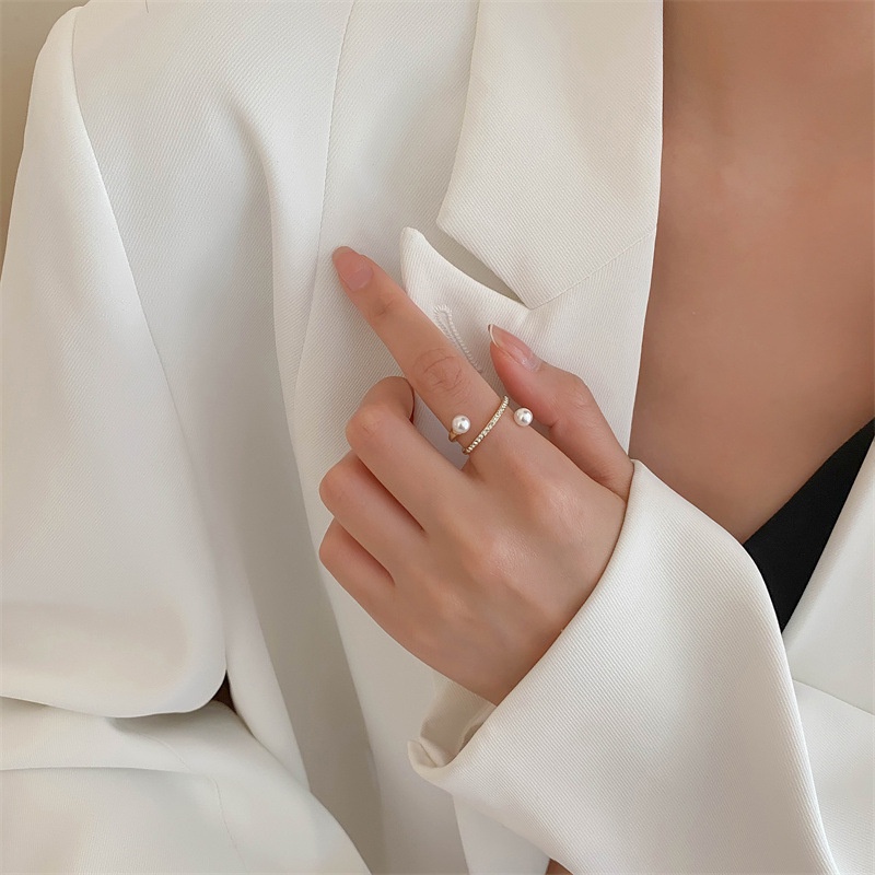 Korean Pearl Ring Female Fashion Personality Index Finger Ring Rhinestone Rings