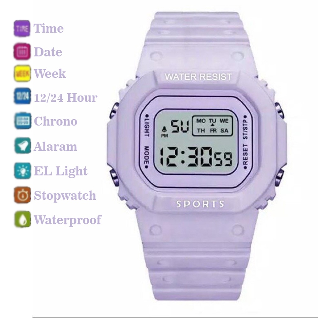 BRGUNIK Jam Tangan Digital Rubber Pria Wanita Segi 5600 Grosir Murah Karet Sport LED Couple JT031