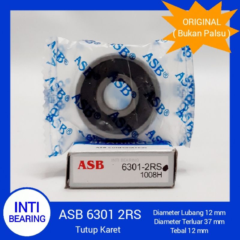 BALL BEARING 6301 2RS ASB ASLI ORIGINAL LAHER BANTALAN 6301-2RS TUTUP KARET