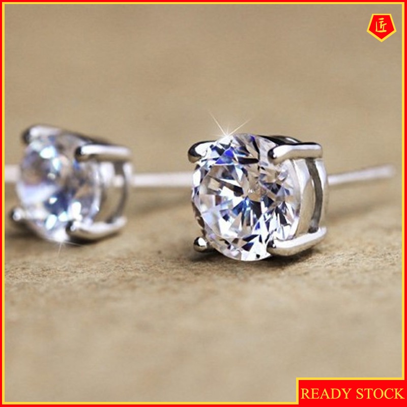 [Ready Stock]Pt950 Platinum Four-Claw Moissanite Earrings