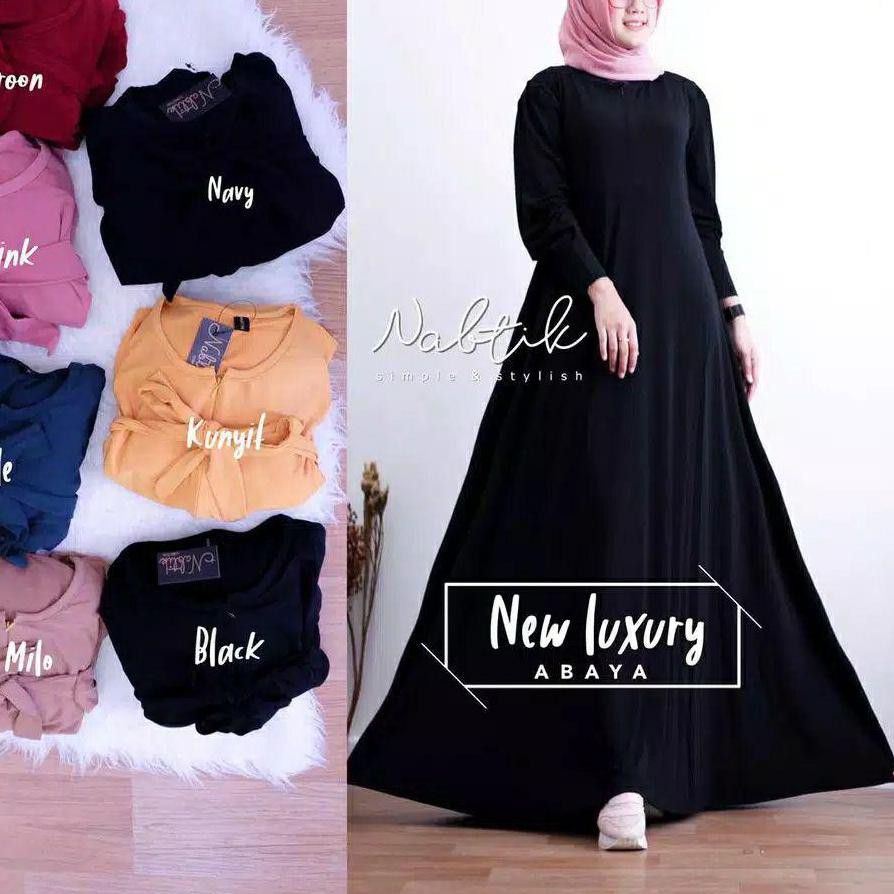 >W-828 GAMIS JERSEY POLOS TEBAL MAYUNG BUSUI HITAM PREMIUM LD 90CM & 100CM ♝