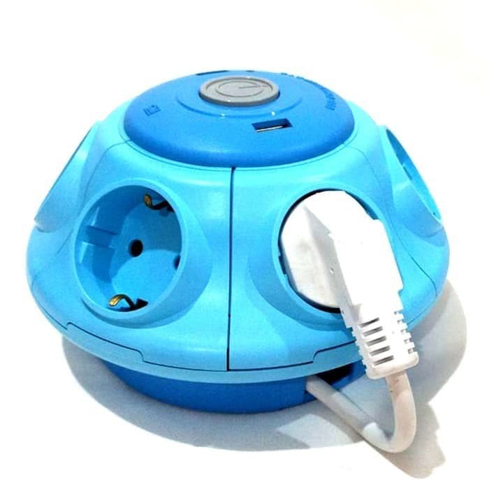 Kabel Roll UFO / colokan listrik multi socket 6 lubang + 2 usb charger