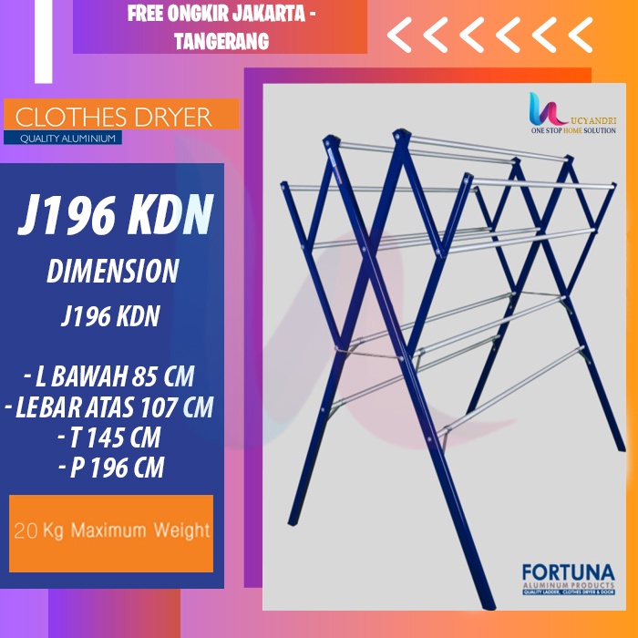 Jemuran Baju Pakaian Fortuna Aluminium - PANJANG 196 CM FREE ONGKIR