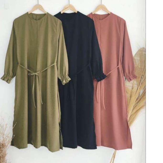 Berkualitas Baju Long Dress Tunik Wanita Sleting Polos Muslim  Kekinian 2022 By Azka Collection