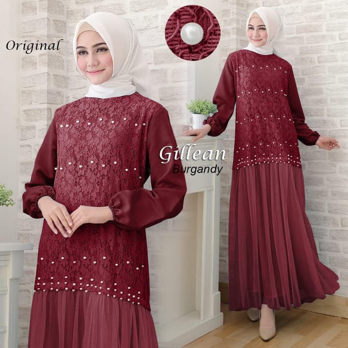 GAMIS PESTA RIRIN DRESS PEPLUM WOLLYCREPE KOMBI BRUKAT BESTSELLER