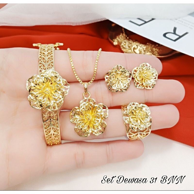 Perhiasan xuping set bunga kendari lapis emas 24k