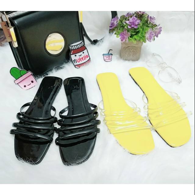 REAL PICT Flat shoes tali empat jelly/Sendal jelly premium charless angel