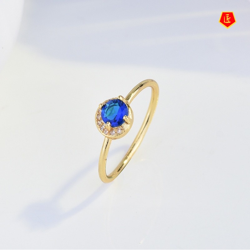 [Ready Stock]Women's Simple Personality 14K Gold Moon Sapphire Ring