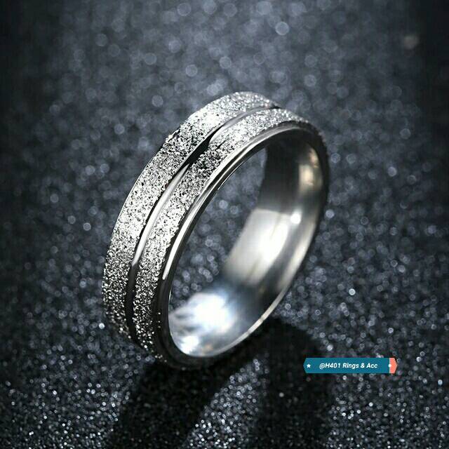 Cincin Titanium Silver Motif Pasir - Cincin Titanium - Cincin Couple - Cincin Pria - Cincin Wanita