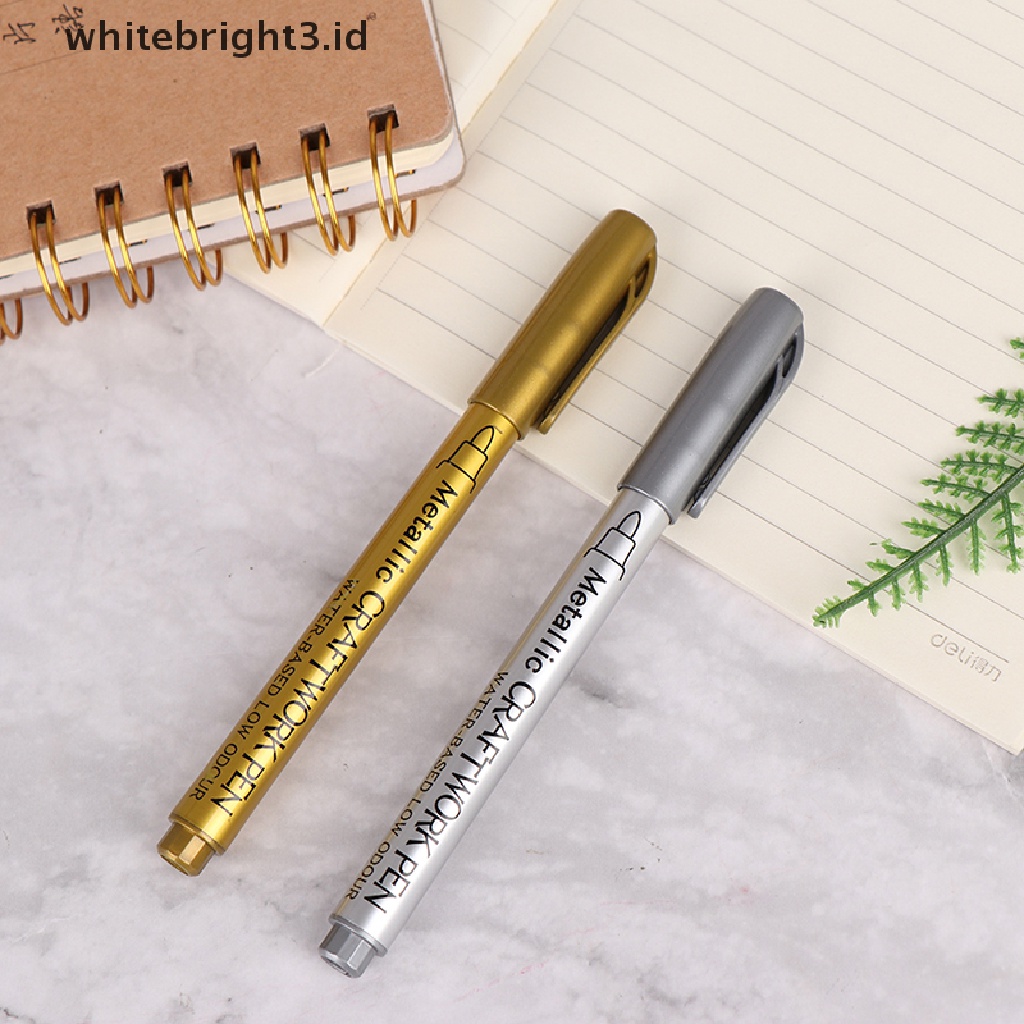 (whitebright3.id) Spidol Permanen Anti Air Warna Gold / Silver Untuk Menggambar DIY