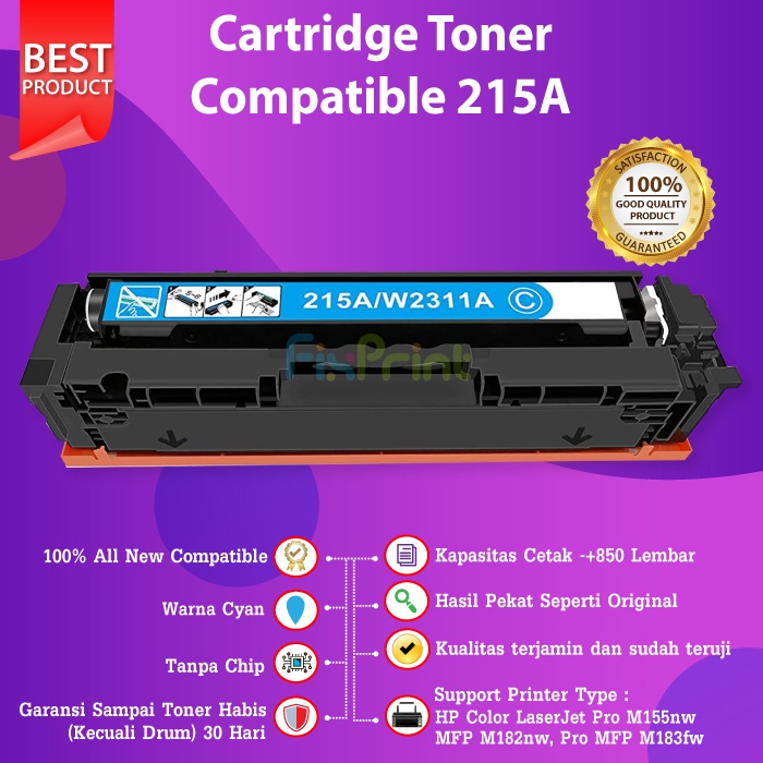 Cartridge Toner Compatible HP 215A Black Cyan Magenta Yellow W2310A Printer M155nw M182nw Tanpa Chip