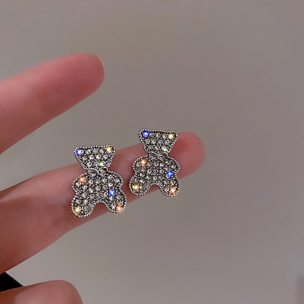 Anting Desain Beruang Full Drill Gaya Simple Untuk Aksesoris Perhiasan