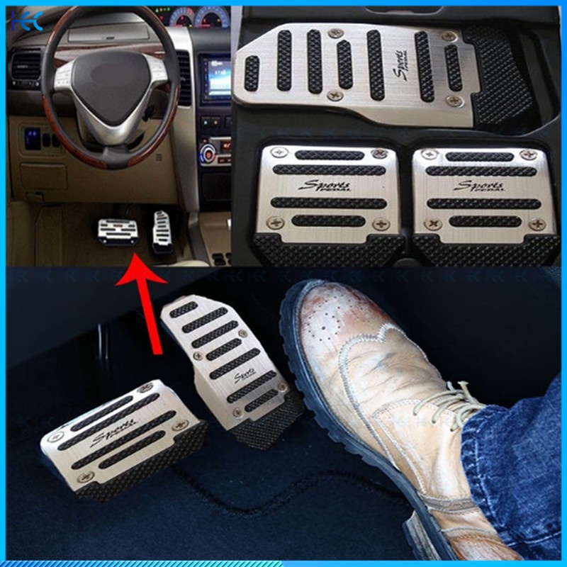 3Pcs / Set Cover Pedal Rem Mobil Transmisi Manual Bahan Aluminum Anti Slip Warna Biru / Merah / Silver