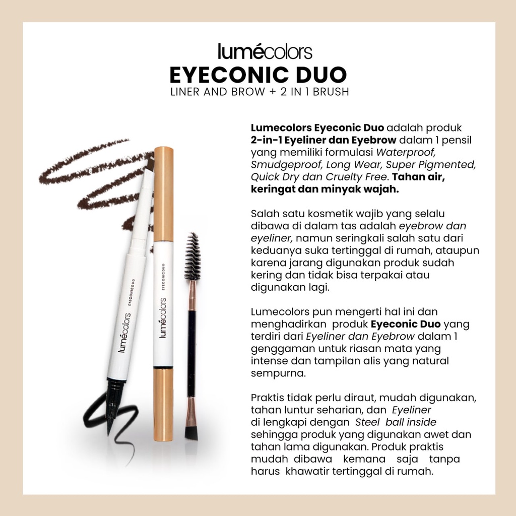 (Free Emas 24k) Lumecolors Eyeconic Duo Liner and brow 2 in 1 with Brush