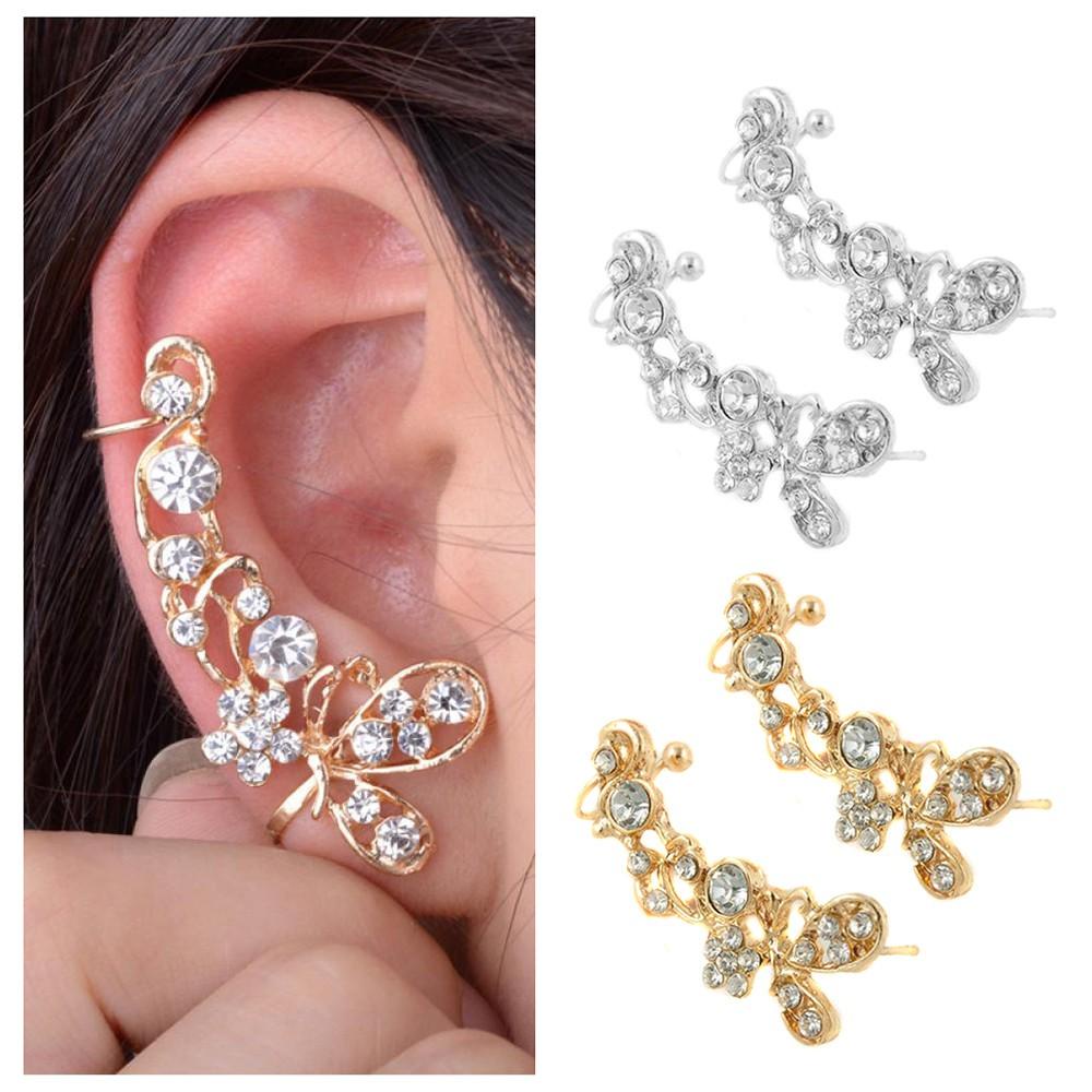 Solighter 1PC Anting Tusuk Wanita Fashion Bungkus Kristal Clip-on